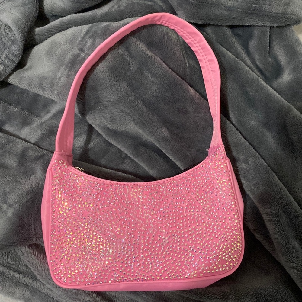 Pink handmade rhinestone covered purse